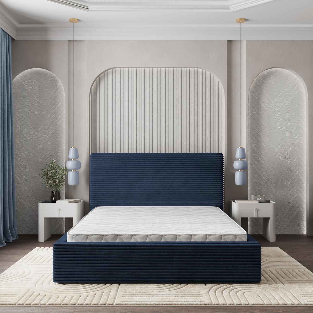 POLSTERBETT MIRETTI 200x200 cm mit Bettkästen - Blau - Blau, Holz/Textil - MASSENO