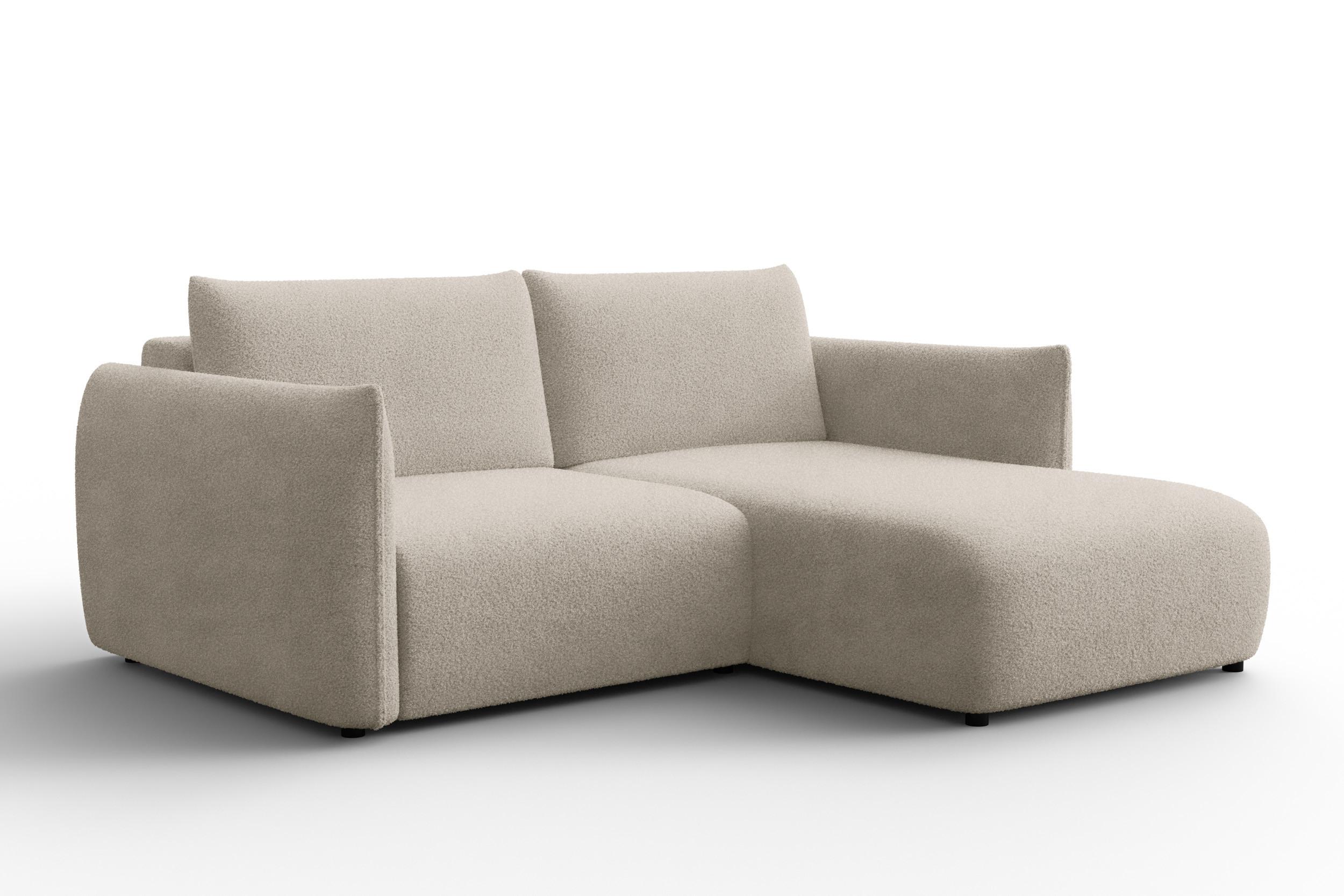 ECKSOFA TAUER 3-Sitzer RECHTS, Bouclé-Stoff beige - Beige/Schwarz, Holz/Textil (206/173cm) - Courtois Laville