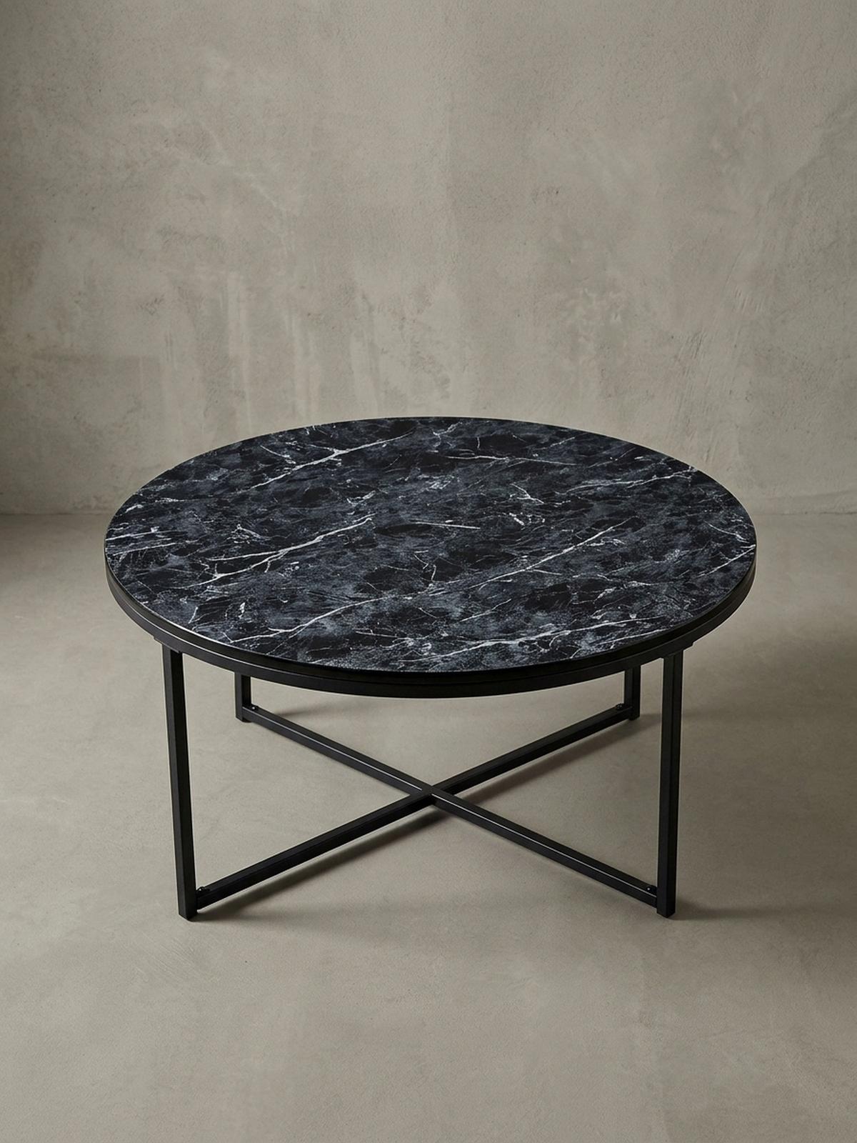 COUCHTISCH mit Marmor-Optik und Hochglanz-Finish, rund, Schwarz 80x80x35 cm - Schwarz, Holz/Metall (80/80/35cm) - KADIMA DESIGN