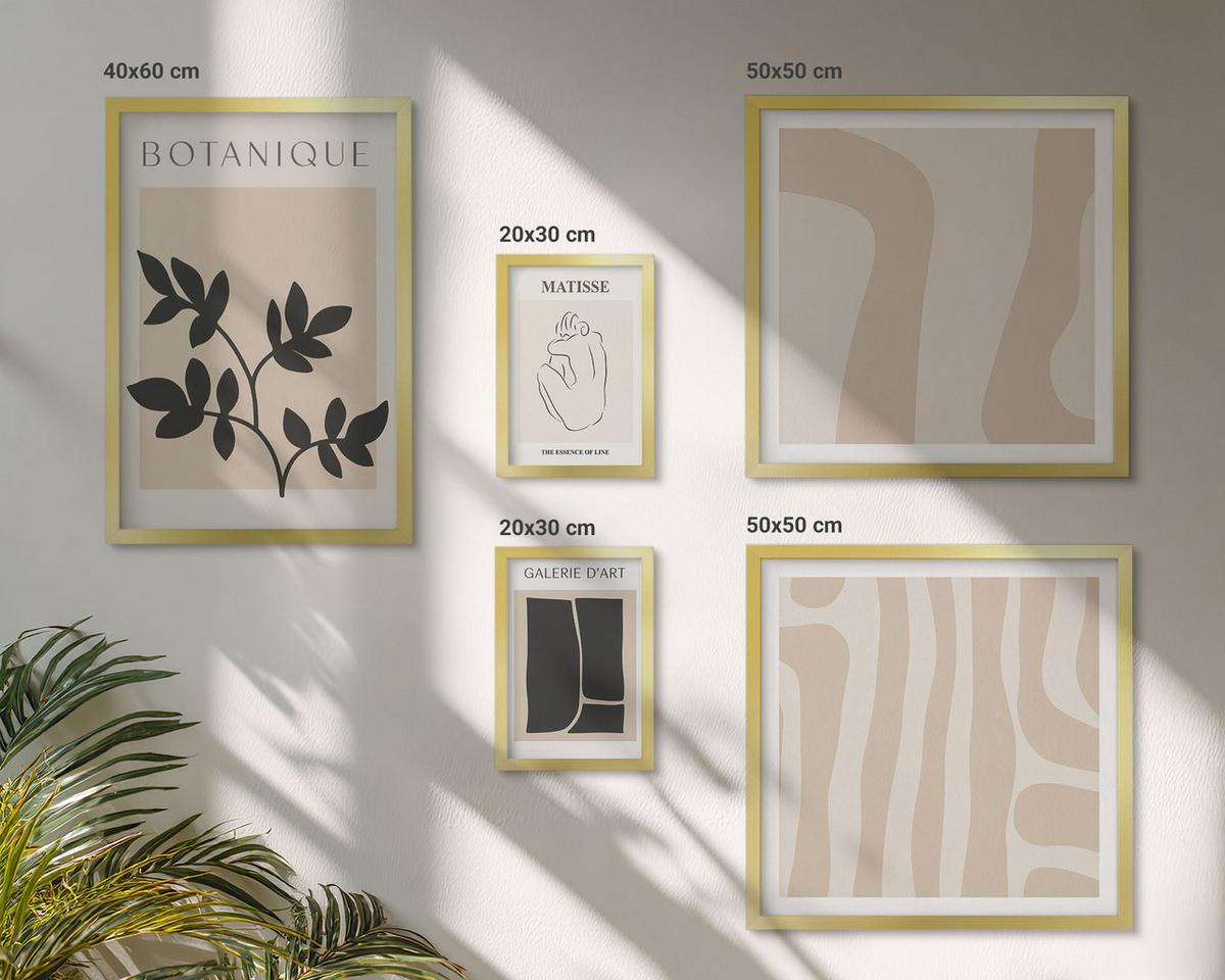 BILDER SET 5er Set - 50x50 cm & 20x30 cm & 40x60 cm Goldrahmen - Abstrakte Pflanzenmotive - Goldfarben, Kunststoff (40/60cm) - TULUP