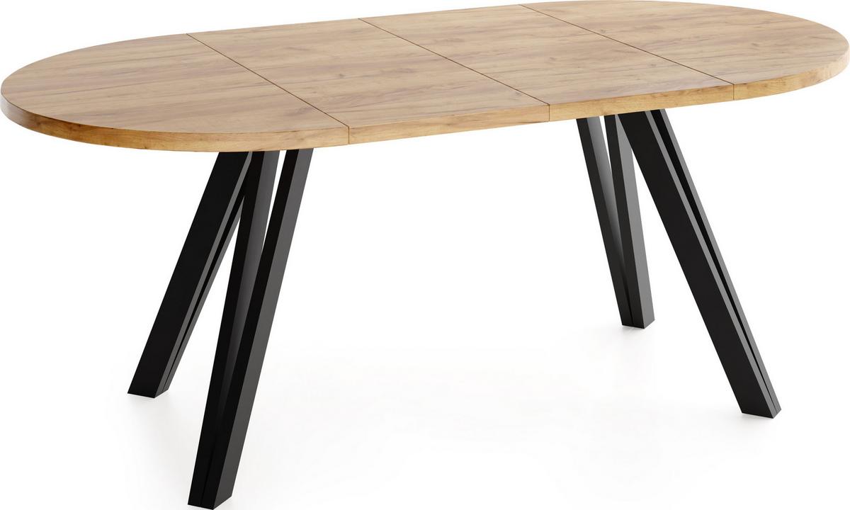 ESSTISCH Ravero runder ausziehbarer, Eiche Braun 100-180/100/77 cm - Eiche Wotan/Schwarz, Holz/Holzwerkstoff (100/180/76.5cm) - WFL GROUP