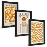 BILDER SET 3er Set - 20x30 cm Schwarzer Rahmen - Poster mit geometrischen Pflanzenmustern - Schwarz, Kunststoff (20/30cm) - TULUP