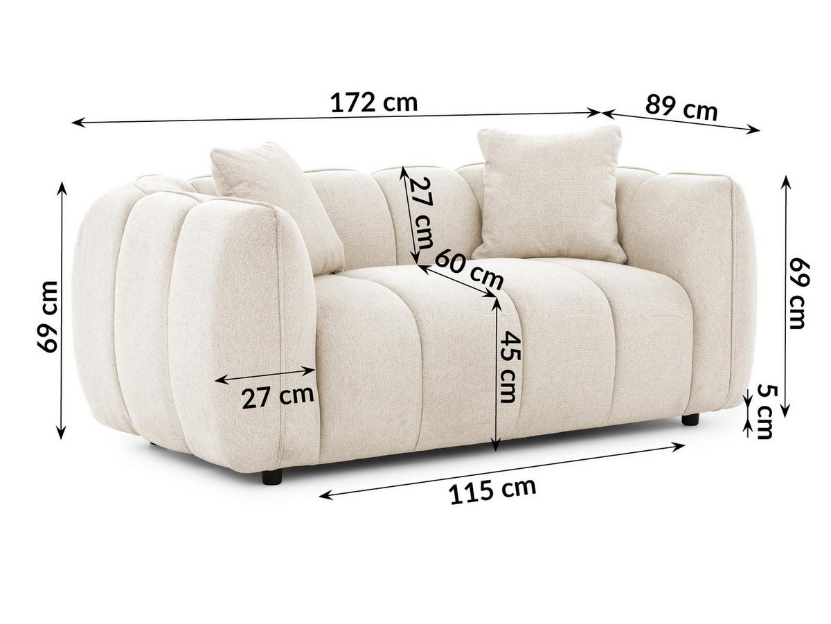 2-SITZER SOFA Nubira in tief gesteppter Bubble-Optik aus weichem Hellbeige Strukturstoff im modernen Design - Beige/Schwarz, Holz/Kunststoff (172/69/89cm) - S-Style Möbel