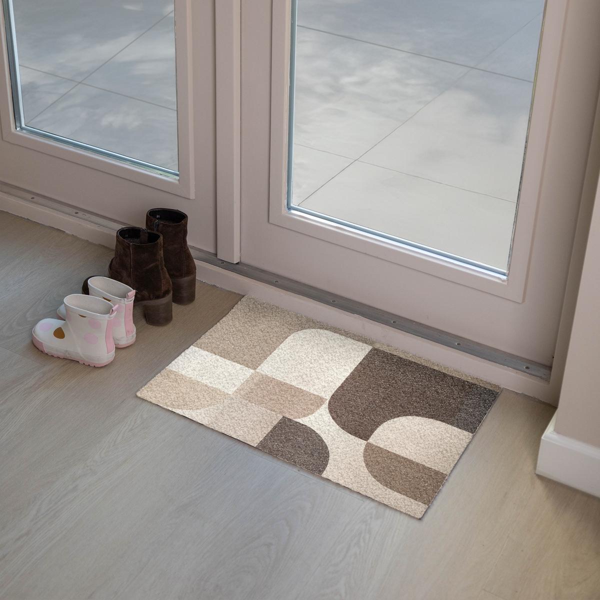 FUSSMATTE Geometrisch - Gewebte Struktur - Modern Fußabtreter 60x40 cm - Beige, Kunststoff (60/0.4cm) - MuchoWow