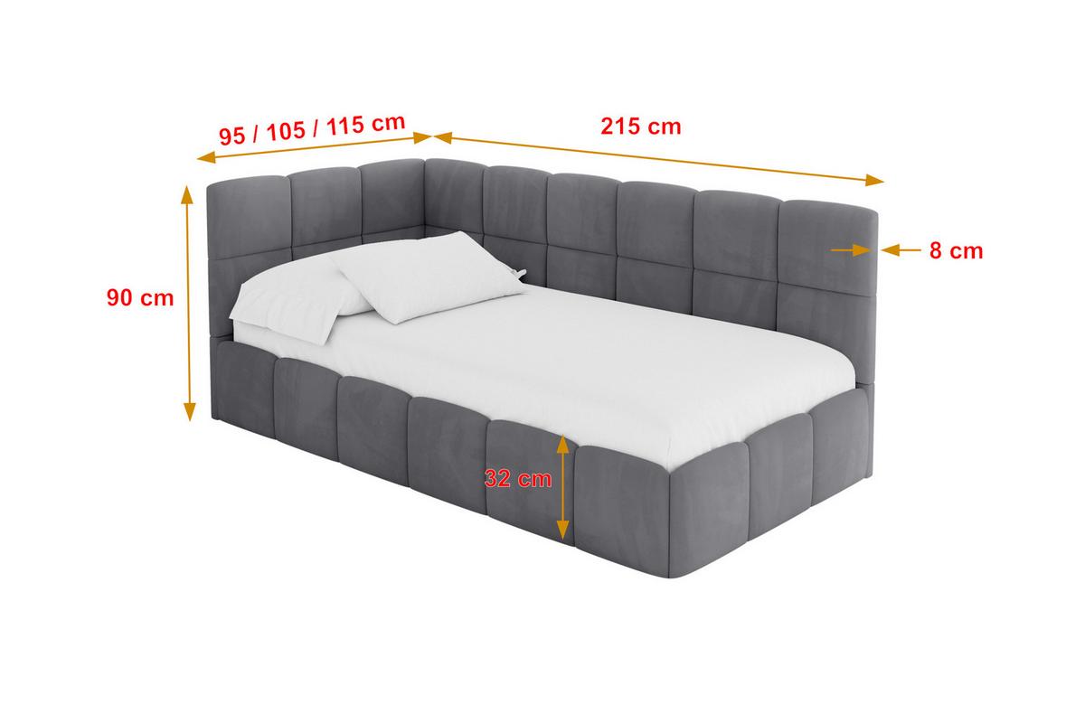 EINZELBETT Jugendbett mit Bettkasten Rechts, ohne Matratze - LIVY 100x200 Dunkelgrau - Dunkelgrau, Holzwerkstoff/Textil (100/200cm) - ALTDECOR