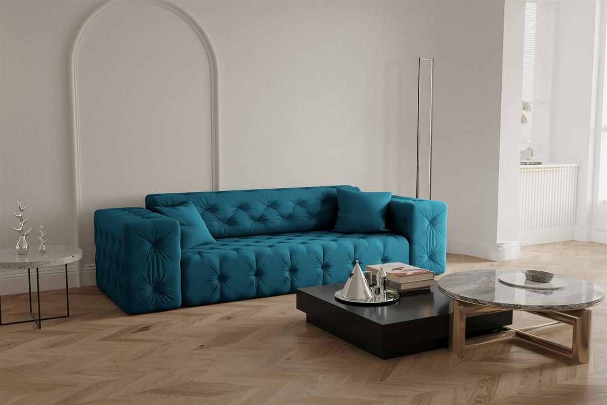 SOFASET Chantal - Blau, Holzwerkstoff/Textil (251/78/96cm) - Fun Möbel