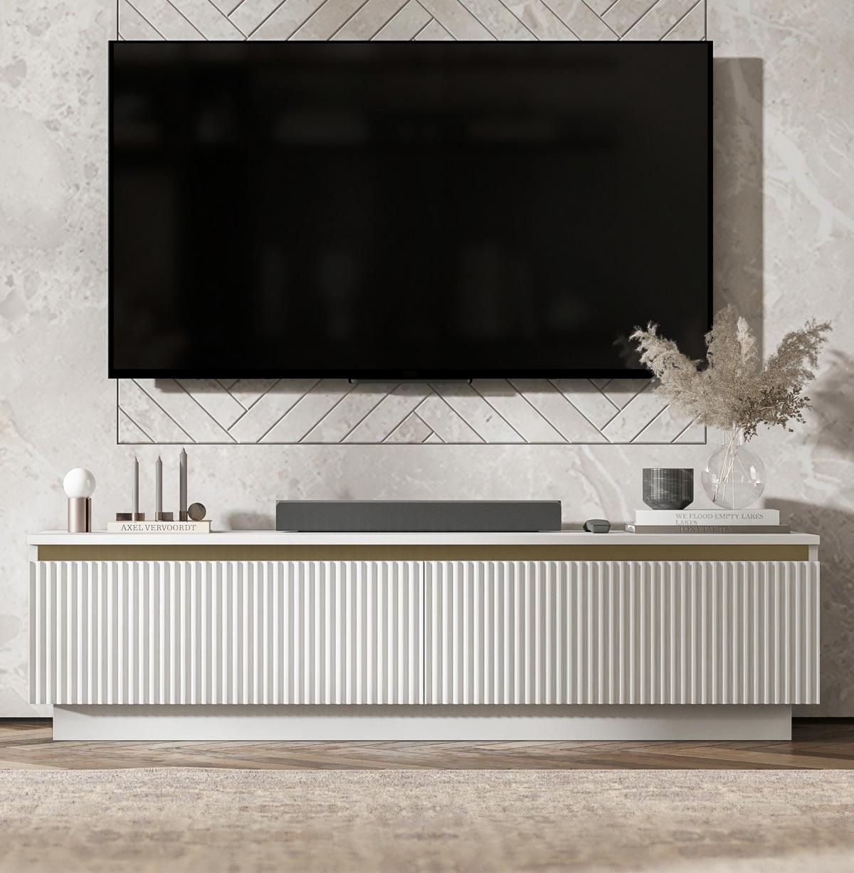 TV-SCHRANK Selene 140 cm Weiß matt Glamour - Weiß, Holzwerkstoff (140/37/35cm) - Meble Lindner