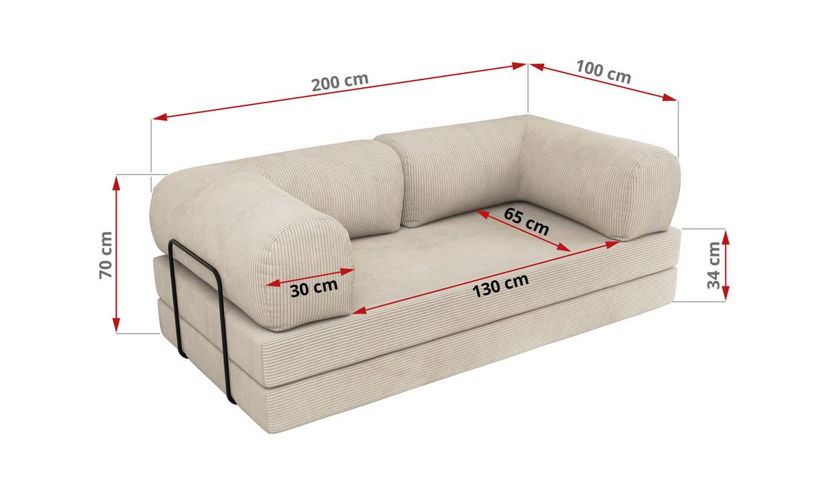 3-SITZER SOFA ORSETTO - Creme Cord - Creme/Schwarz, Textil/Metall (200/70/100cm) - MKS