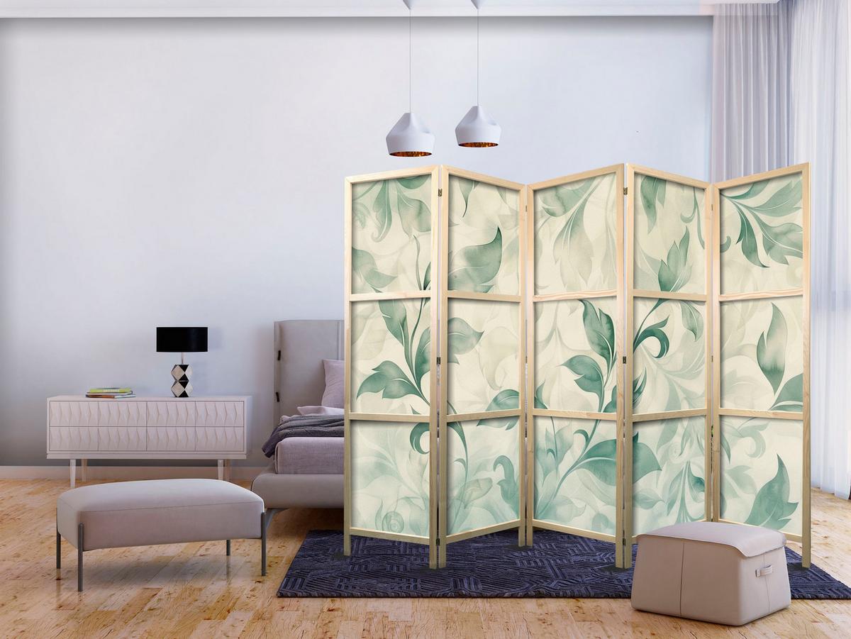 PARAVENT Japanischer 5-tlg 225x172 cm Pastellbl tter - Multicolor, Holz/Textil (225/172/3cm) - Muralo
