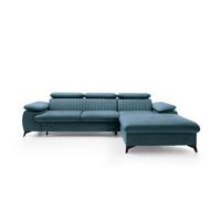 ECKSOFA FIORE Blau Velours-Stoff mit Schlaffunktion - Blau, Holz (280/193cm) - MASSENO