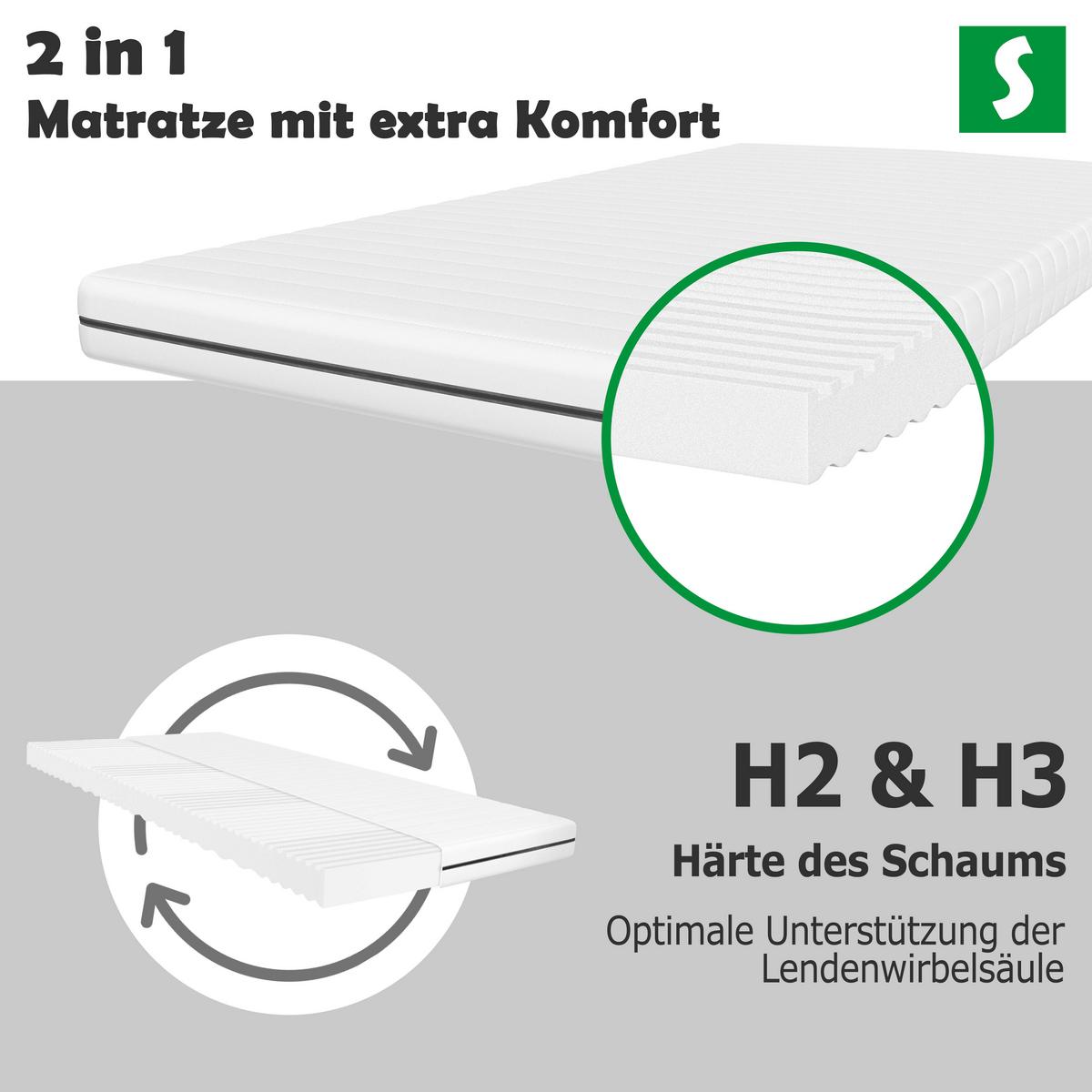 KALTSCHAUMMATRATZE 120x200 – Wendematratze H2/H3, 7-Zonen, Bezug abnehmbar - Weiß, Textil (120/200cm) - Schlaftroll