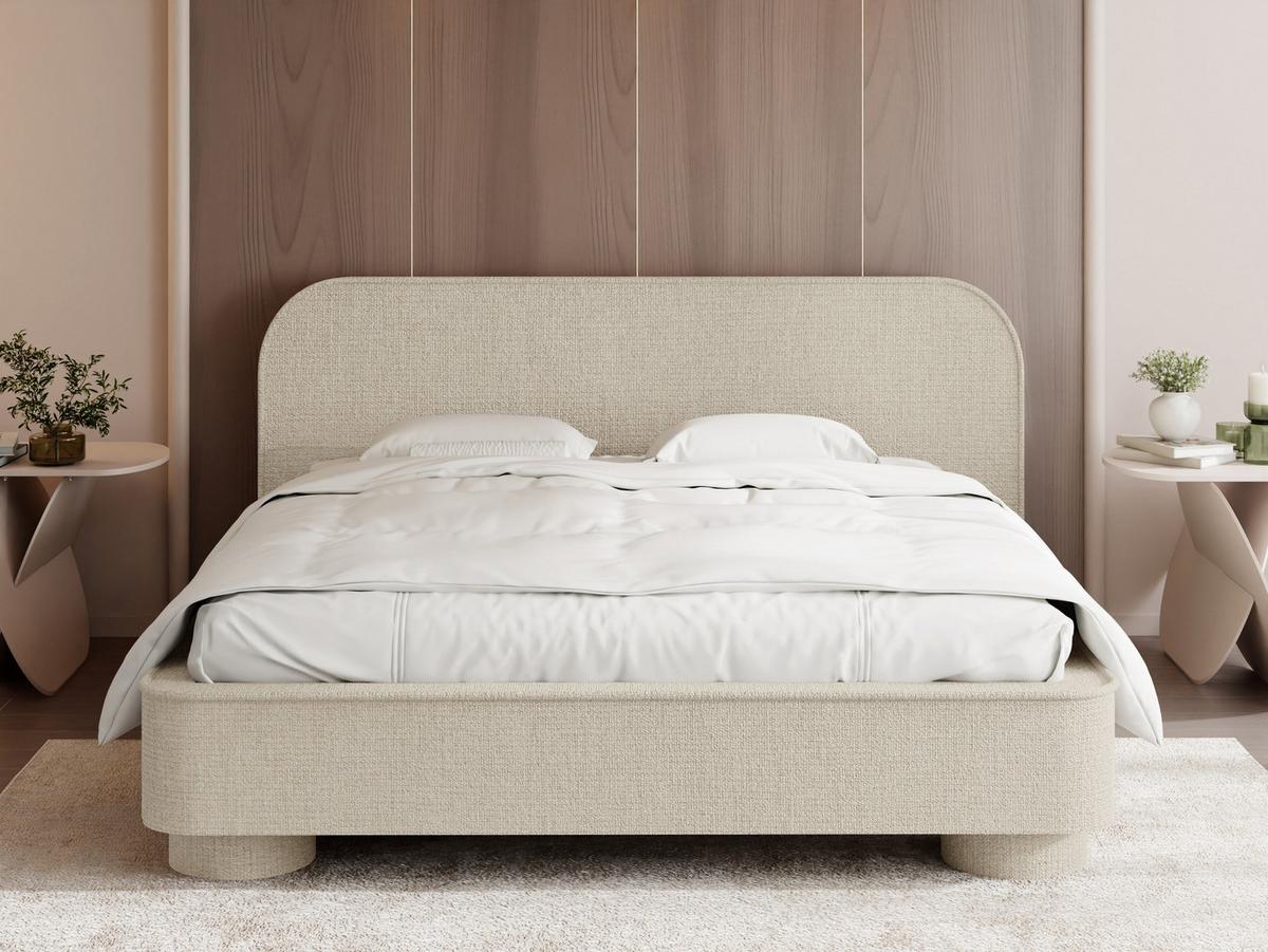 POLSTERBETT Aurora mit Bettkasten, Lattenrost & gepolsterten Füßen in Creme Chenille 200x200 cm - Birkefarben/Creme, Holzwerkstoff/Textil (200/200cm) - WFL GROUP