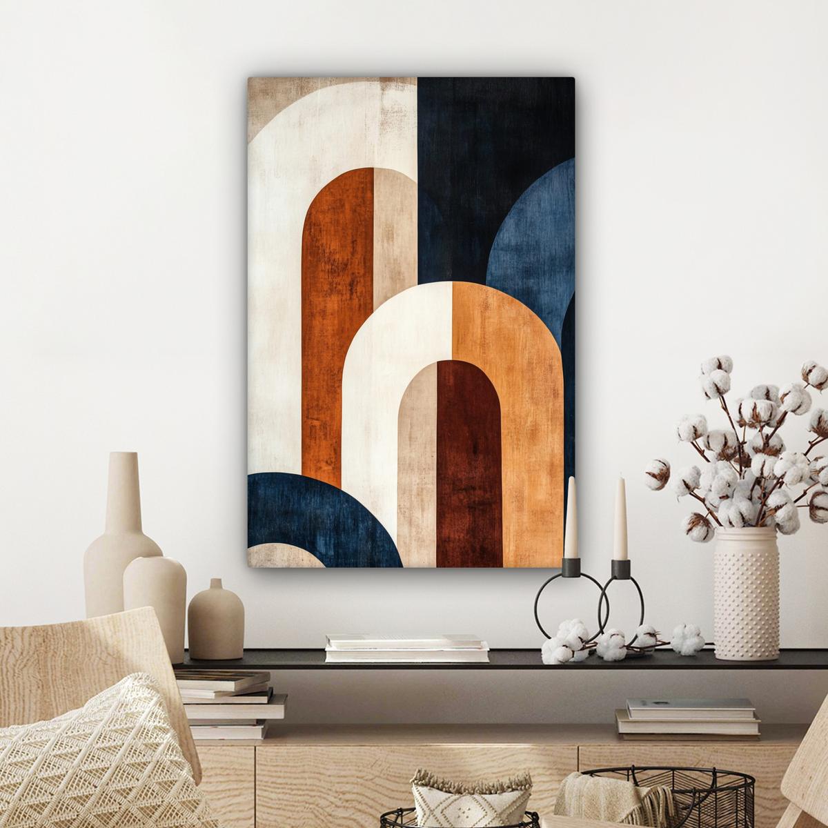 LEINWANDBILD Abstrakt - Formen - Dunkelblau Wanddeko 40x60 cm - Cognac, Textil (40/60cm) - MuchoWow