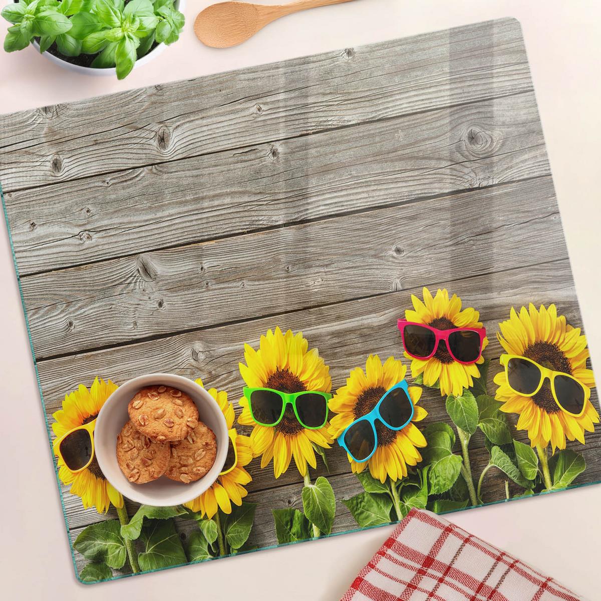 GLASPLATTE 60x52 cm Sonnenblumen - Gelb, Glas (60/0.4/52cm) - TULUP