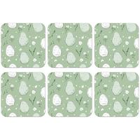 GLASUNTERSETZER 6er-Set Grün - Eier - Muster Tischset für Gläser 10x10 cm - Hellgrün, Naturmaterialien (10/0.2cm) - MuchoWow