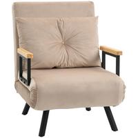 SCHLAFSESSEL, Einzelsofa mit Bettfunktion, Relaxsessel mit Rückenkissen Beige - Beige/Schwarz, Holz/Textil (73/81/63cm) - HOMCOM