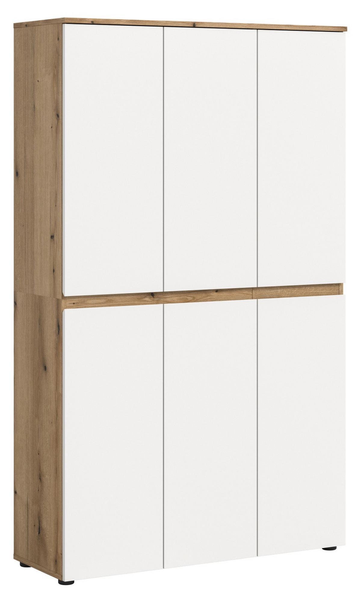 MEHRZWECKSCHRANK Weiß und Evoke Eiche 105 x 175 cm, Stauraumschrank 6-türig mit 18 Fächern - Eichefarben/Schwarz, Holzwerkstoff/Kunststoff (105/175/37cm) - Inn.Furn