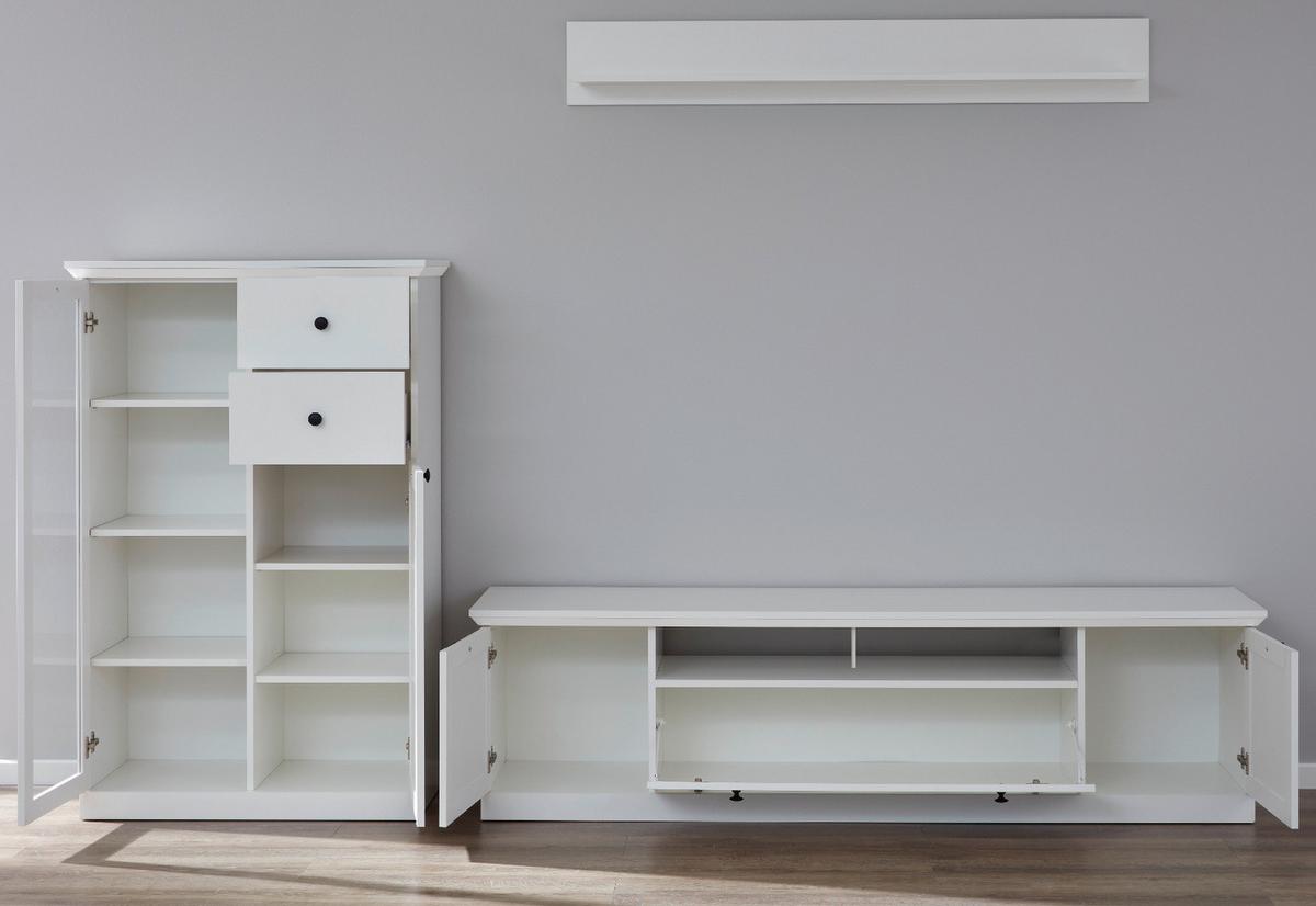 WOHNWAND 3-teilig in weiß Landhaus, Schrankwand 273 x 196 cm - Silberfarben/Weiß, Glas/Holzwerkstoff (273/180/41cm) - Top.Furn