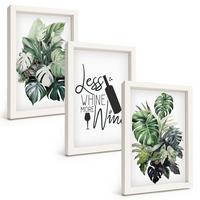 BILDER SET 3er Set - 20x30 cm Weißer Rahmen - Blätter der weinroten grünen Pflanze - Weiß, Kunststoff (20/30cm) - TULUP