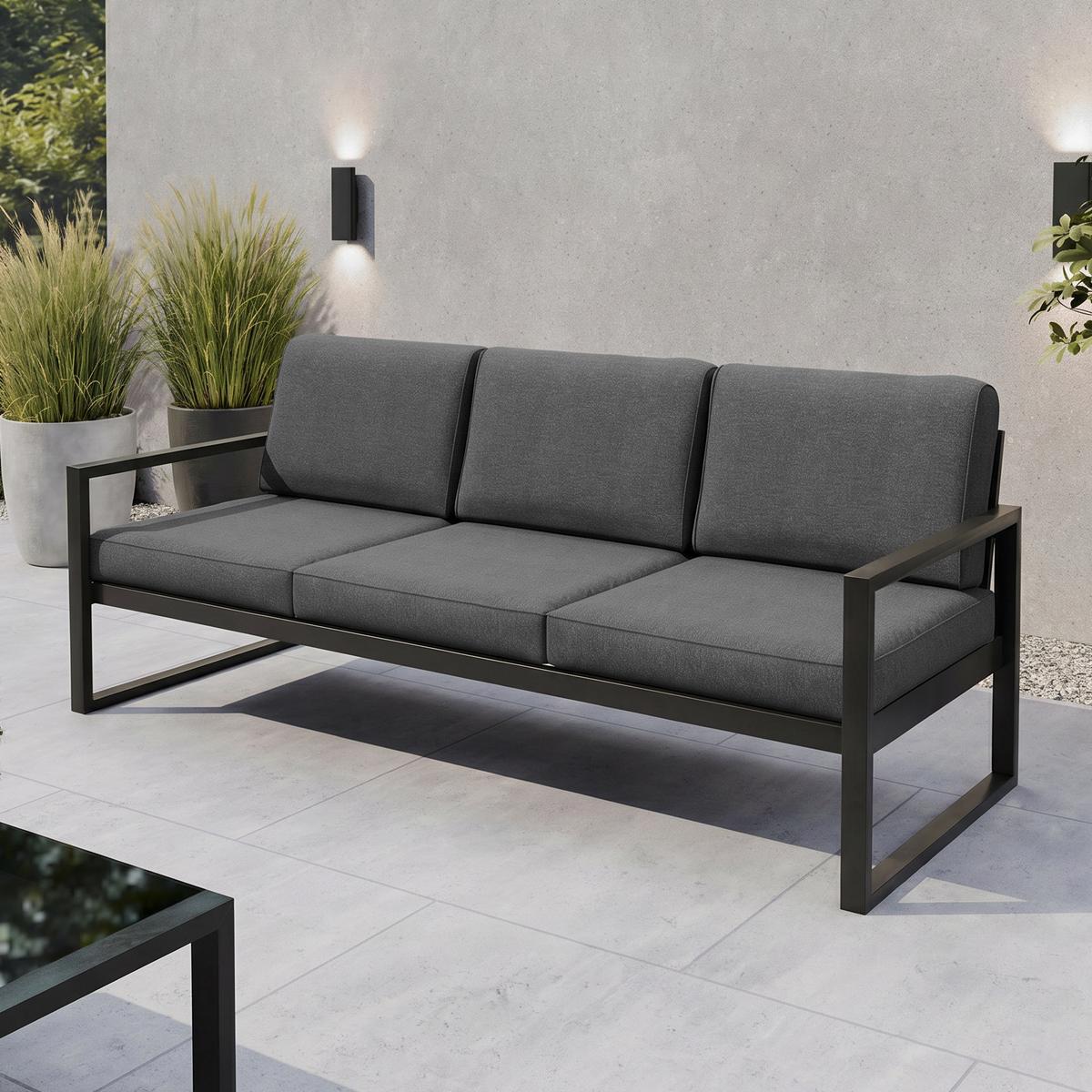 GARTENSET Stella mit Sofas und Sessel, mit Metallrahmen, Dunkelgrau - Dunkelgrau, Metall - Beautysofa