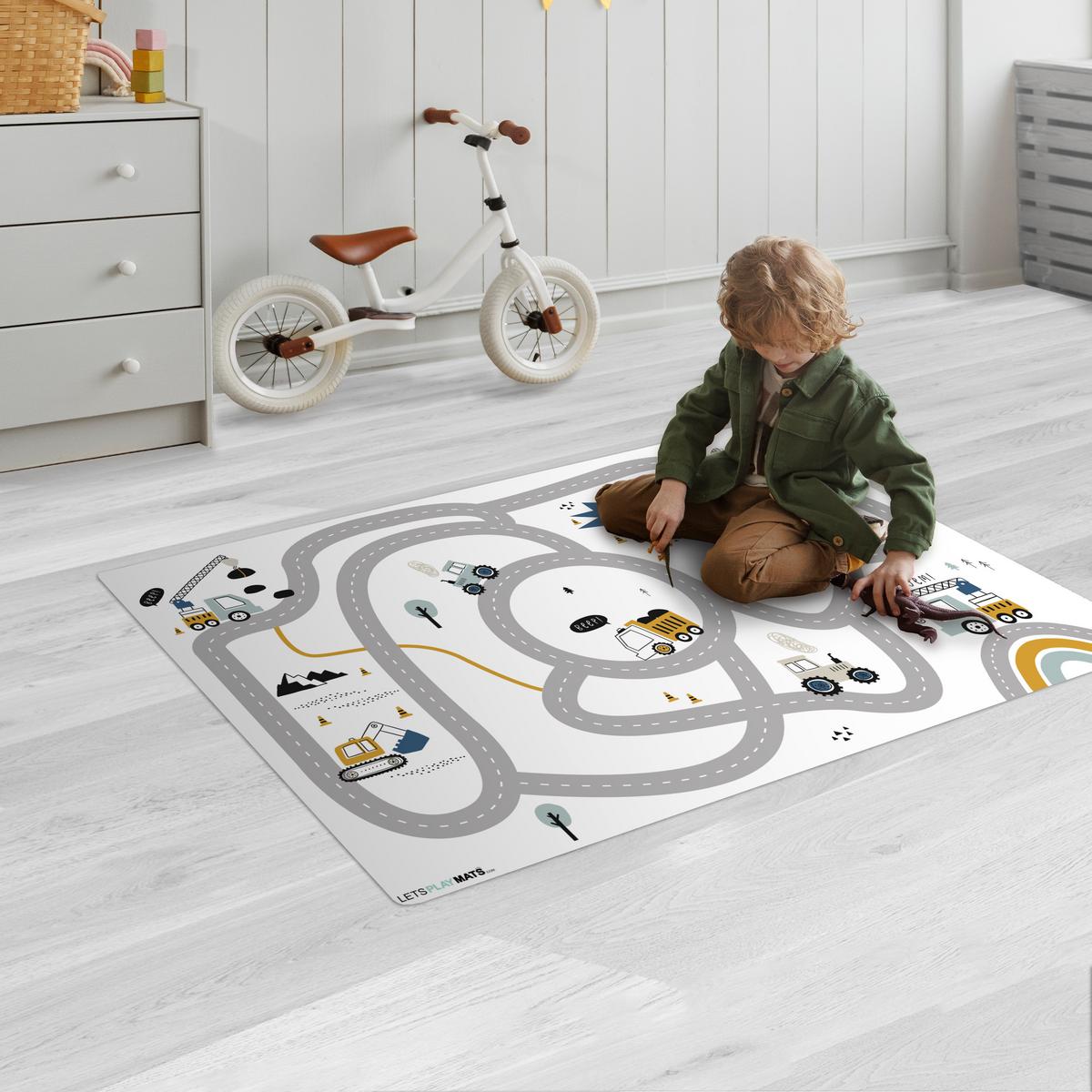 KINDERTEPPICH Baustelle - Bagger - Auto - Regenbogen - Design Spielmatte 105x70 cm - Weiß, Kunststoff (105/0.3cm) - OnlyWow