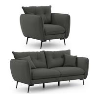 SITZGARNITUR 3+1 Nordloft Dunkelgrau Samt - Dunkelgrau/Schwarz, Holz/Textil (163/86/59cm) - S-Style Möbel