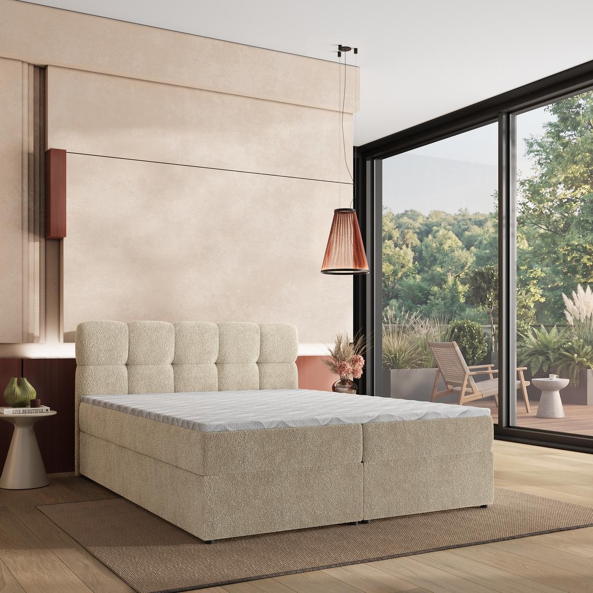 BOXBETT MERU 140x200 cm mit Matratze und Topper - Creme - Creme, Holz (140/200cm) - MASSENO