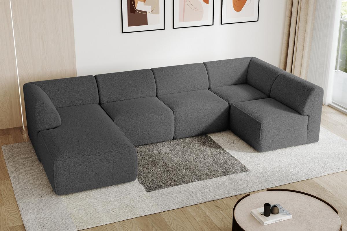 WOHNLANDSCHAFT Ottomane Links MOVO-L 345x180x78 cm Grau Bouclé - Chromfarben, Holzwerkstoff/Kunststoff (345/78/180cm) - ALTDECOR