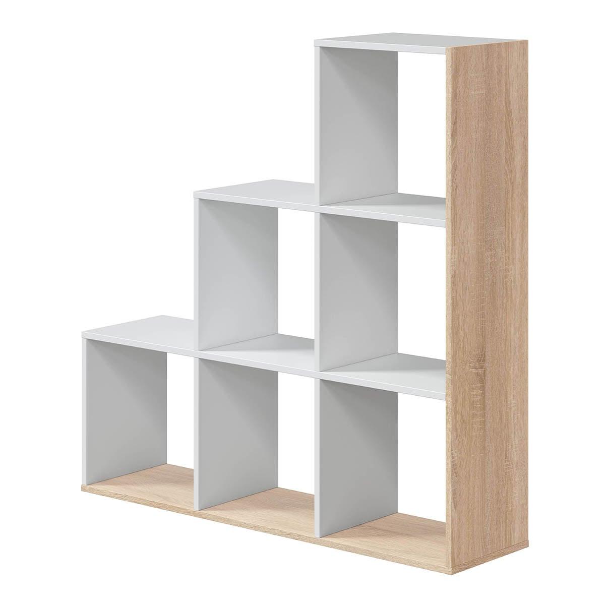 BÜCHERREGAL Treppe 6 Fächer Step - H110 cm - Weiß, Holzwerkstoff (28/110/9.6cm) - Calicosy