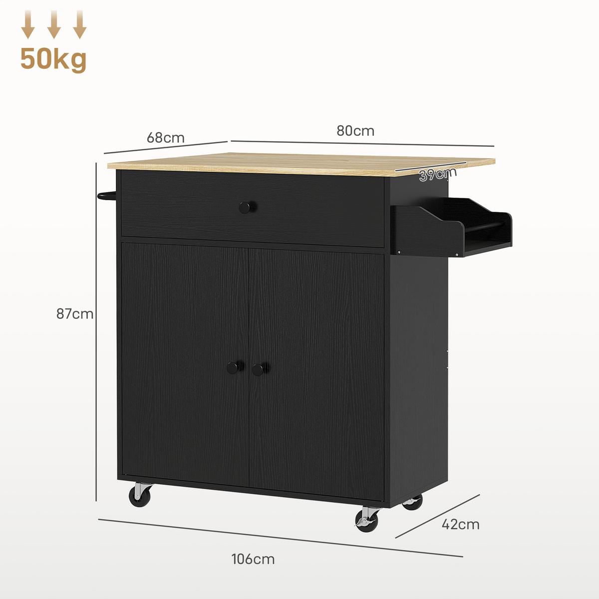 KÜCHENINSEL Spanplatte MDF Schwarz - Schwarz, Holzwerkstoff/Metall (42/87/106cm) - HOMCOM