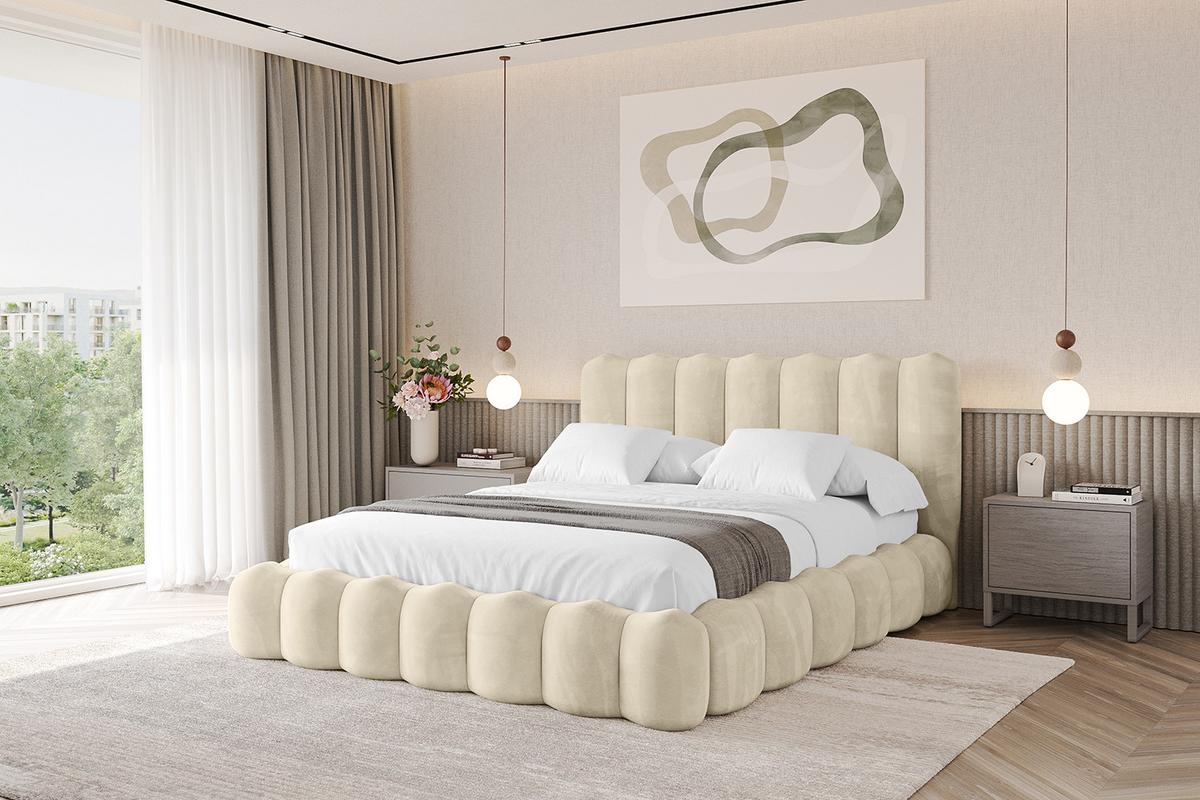 POLSTERBETT mit Bettkasten und Lattenrost, Boxbett ohne Matratze - SORA 180x200 Beige - Ecru, Holzwerkstoff/Textil (180/200cm) - ALTDECOR