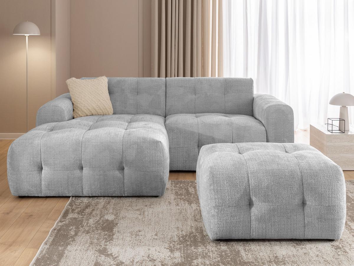 POLSTERHOCKER mit raffinierten Steppungen, zu passendem Sofa, Wellenunterfederung, Chenille-Bezug Hellgrau / 21057 - Hellgrau/Schwarz, Kunststoff/Textil (87/46/68cm) - luma-home