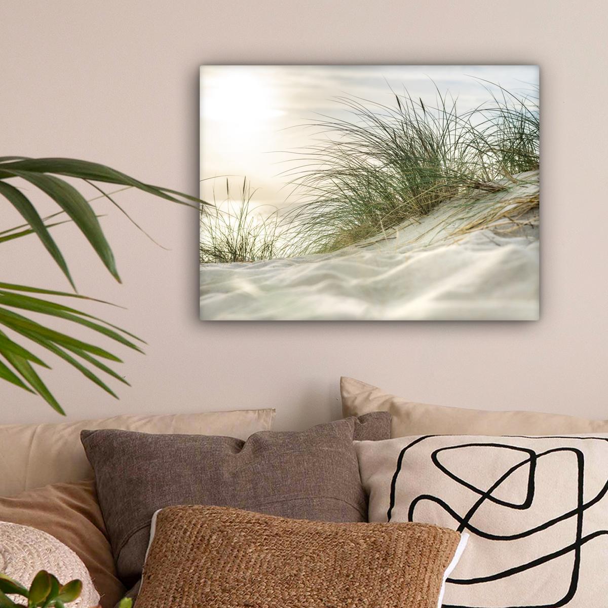 LEINWANDBILD Dünen mit Strandhafer in der Sonne des Nationalparks Schleswig-Holsteinisches Wattenmeer Wandbild 40x30 cm - Creme, Textil (40/30cm) - MuchoWow