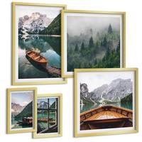 BILDER SET 5er Set - 50x50 cm & 20x30 cm & 40x60 cm Goldrahmen - Straßen, Häuser, Pflanzen, Töpfe - Goldfarben, Kunststoff (40/60cm) - TULUP