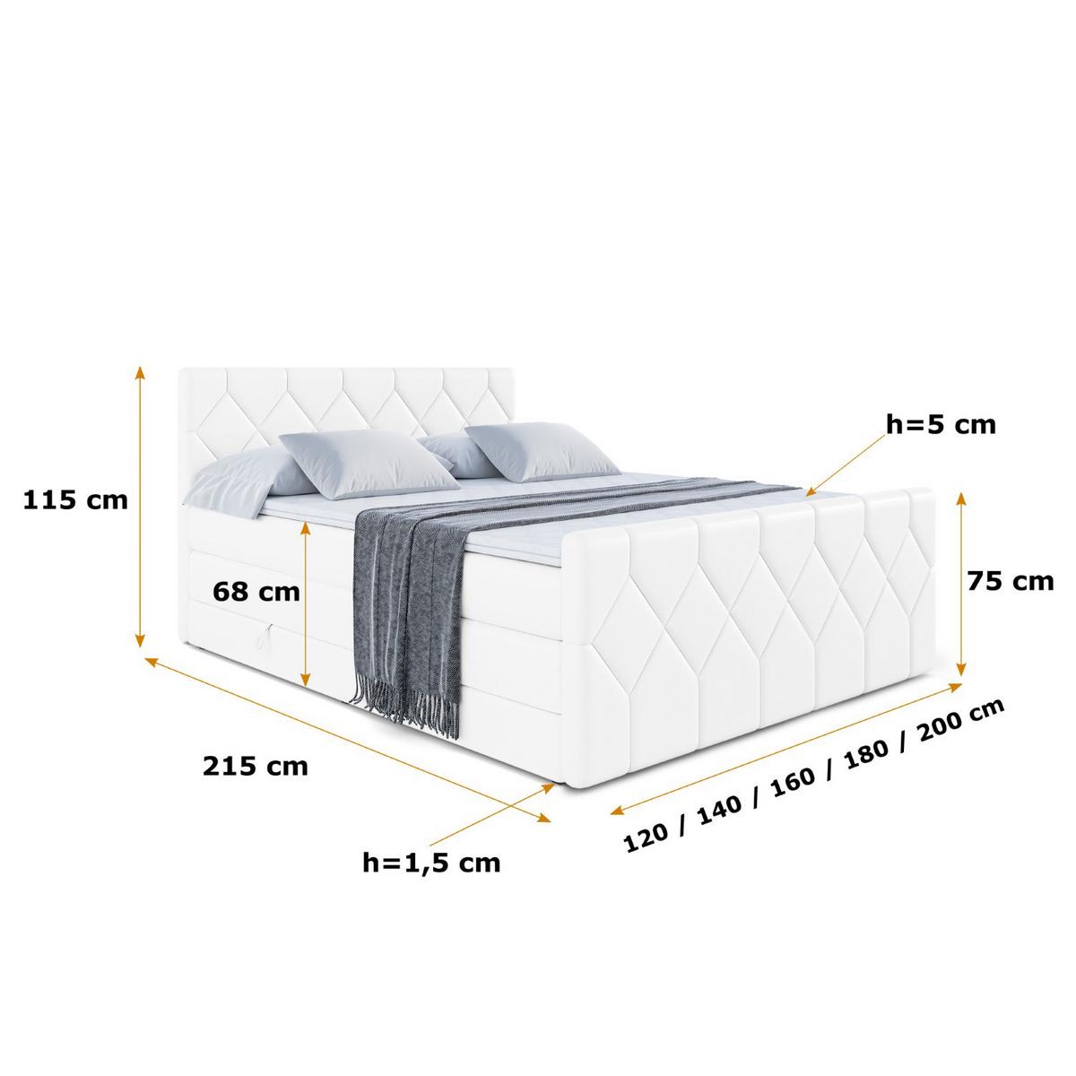 BOXSPRINGBETT CATOR-Z KING - 180x200 - H3/H4 - Weiß Hochglanz - Weiß Hochglanz, Holzwerkstoff (180/200cm) - ALTDECOR