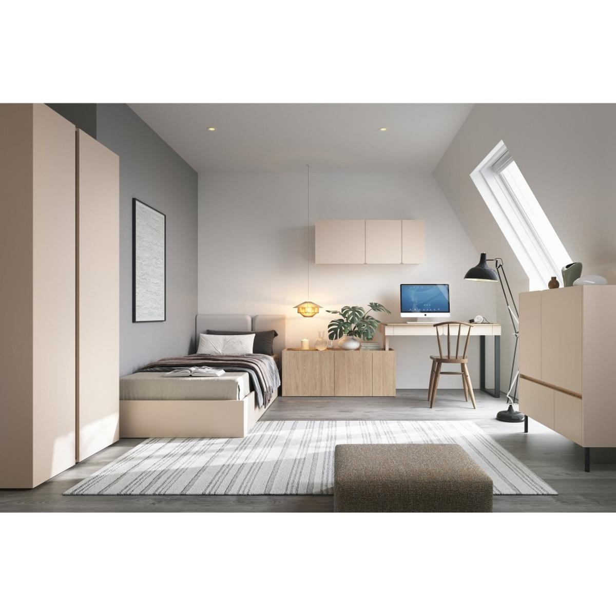 JUGENDBETT Lico mit Bettkasten, 90x200 cm, Sandbeige - Beige/Schwarz, Holzwerkstoff (90/200cm) - Beautysofa