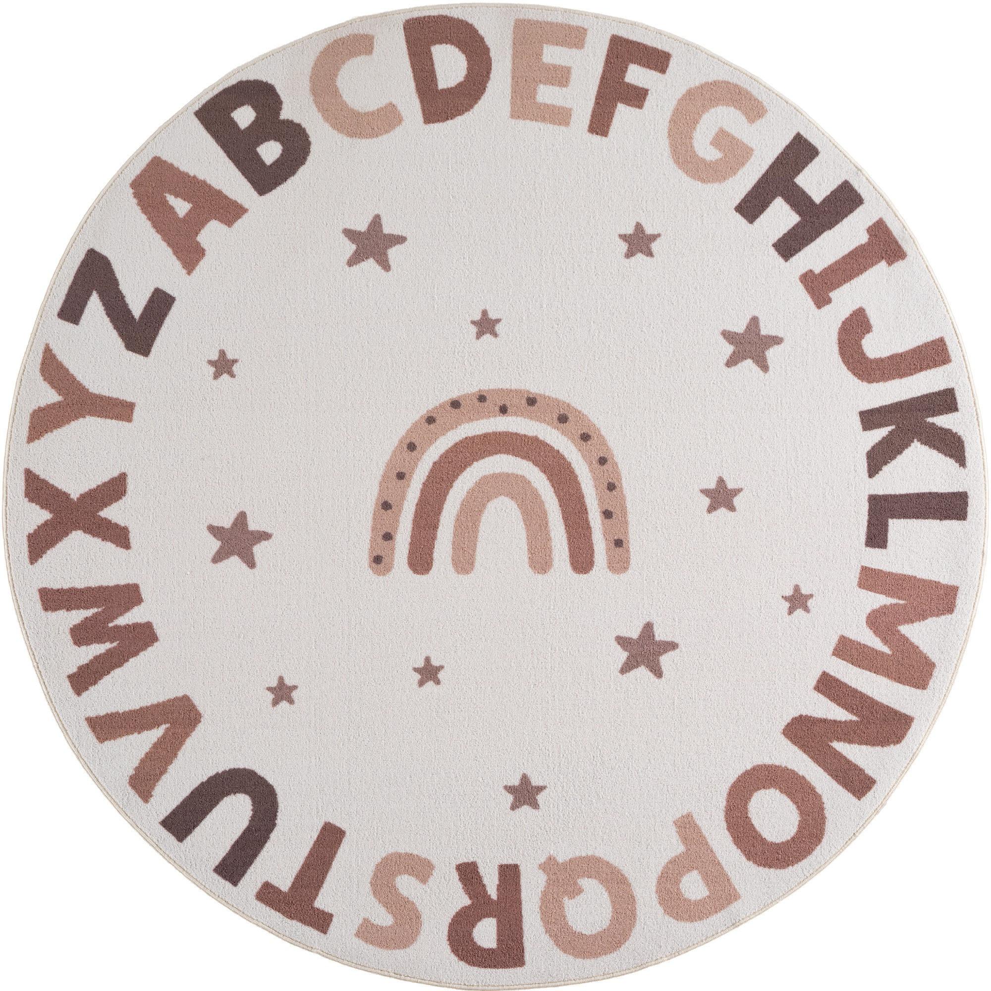 SPIELTEPPICH Waschbar TINO in Creme, mit Alphabet-Motiv, Ø 160 cm - Beige, Textil (160/160cm) - KADIMA DESIGN