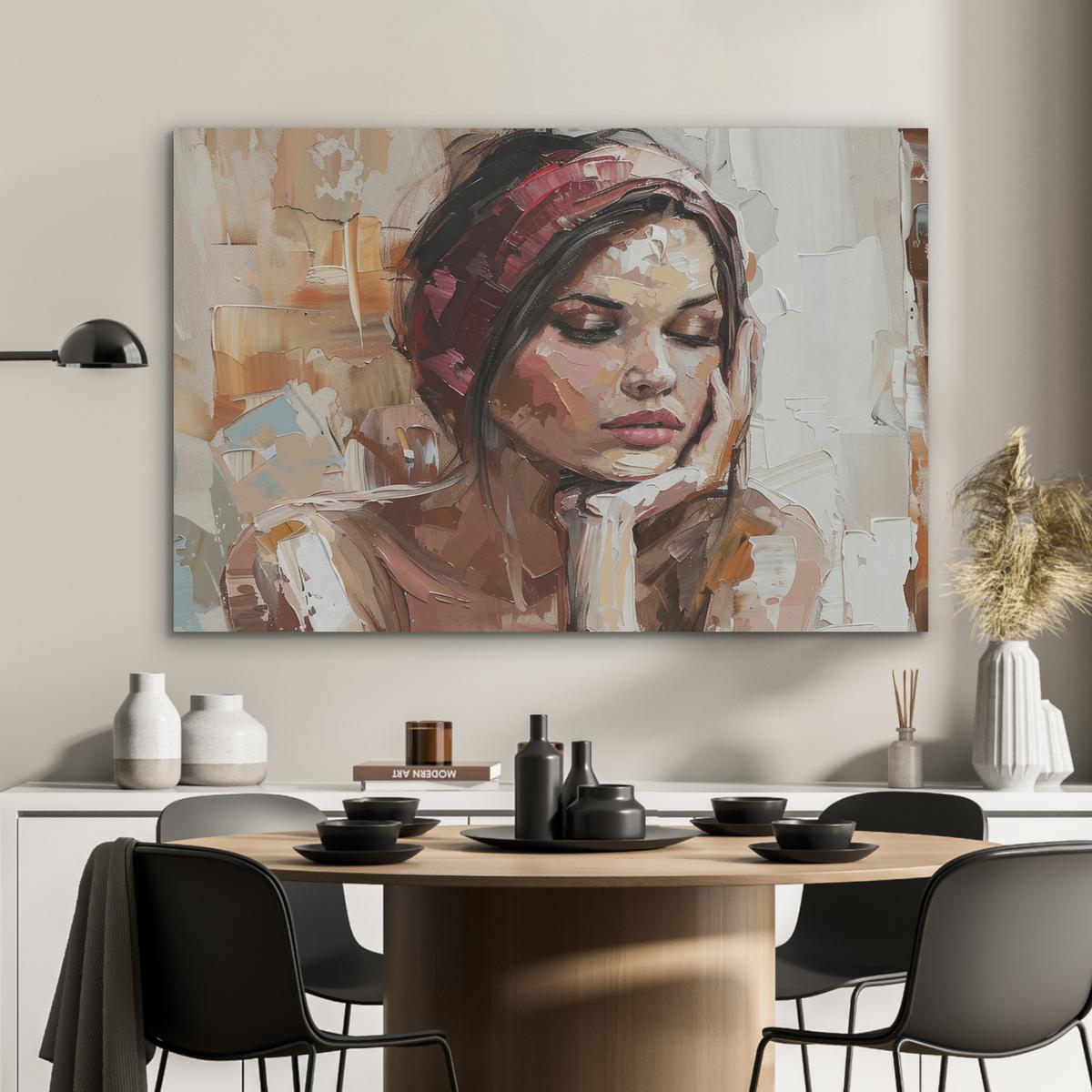 AKUSTIKBILD Frau - Lackierung - Porträt - Modern Wandbild Wohnzimmer 100x70 cm - Altrosa, Kunststoff (100/70/0.9cm) - MuchoWow