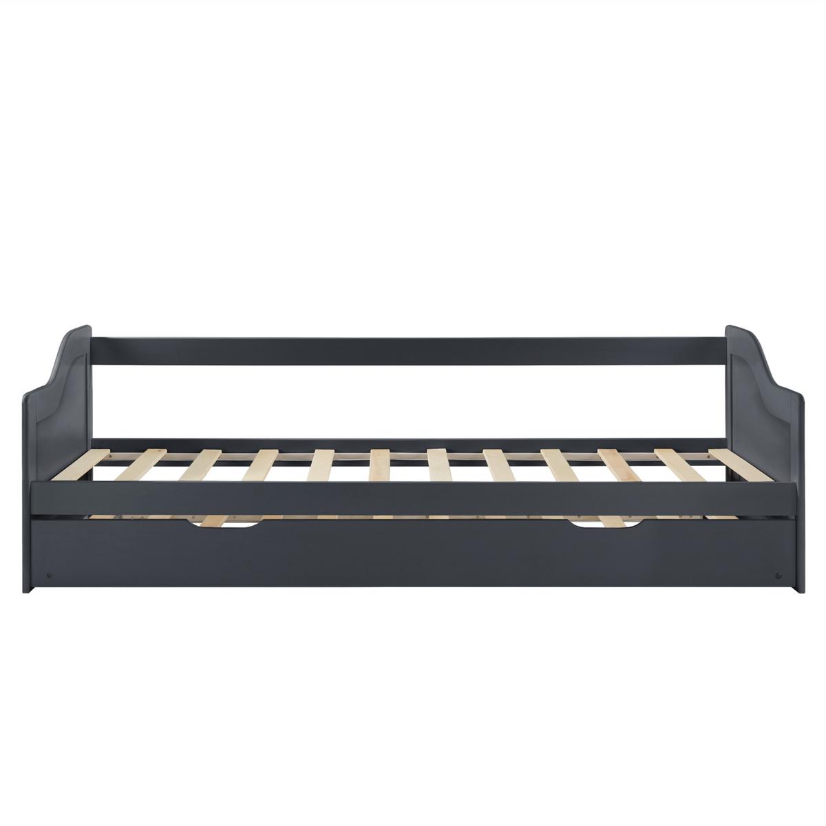 SOFABETT - Dunkelgrau, Holz (90/200cm) - [en.casa]