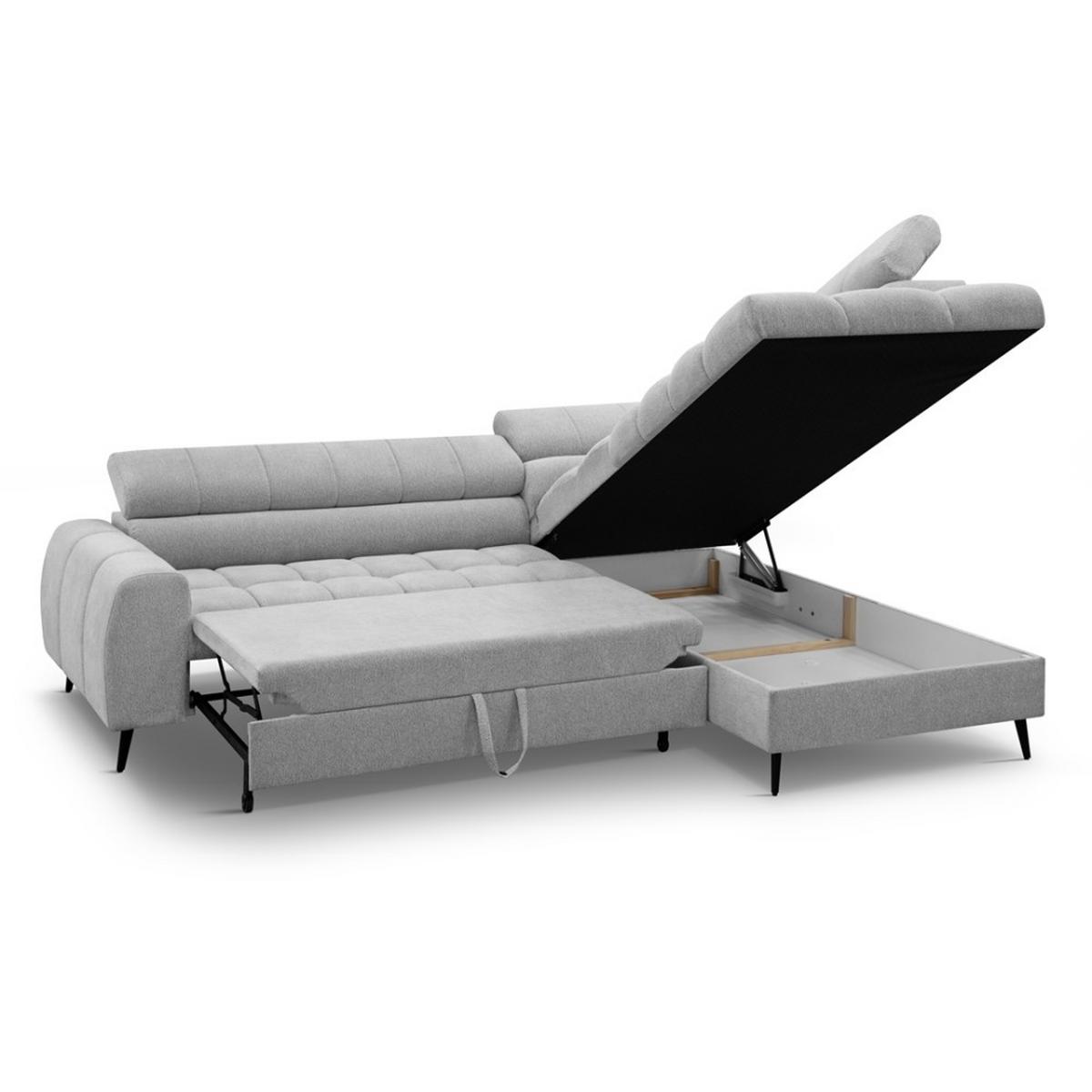 ECKSCHLAFSOFA Vinni Hellgrau, Chenille-Stoff, rechts - Hellgrau, Textil (265/205cm) - Beautysofa