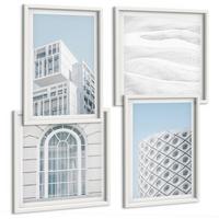 BILDER SET 4er Set - 50x50 cm & 40x60 cm Weißer Rahmen - Moderne Architekturgeometrie - Weiß, Kunststoff (50/50cm) - TULUP