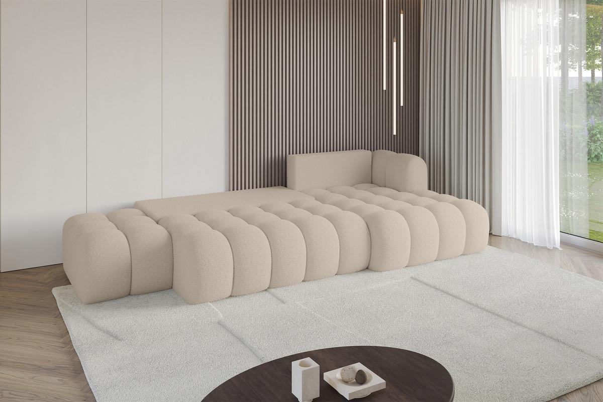ECKSOFA mit Schlaffunktion Ottomane RECHTS OLEA-L2 321x164x75 Dunkelbeige Bouclé - Hellbraun/Schwarz, Holzwerkstoff/Kunststoff (164/321cm) - ALTDECOR