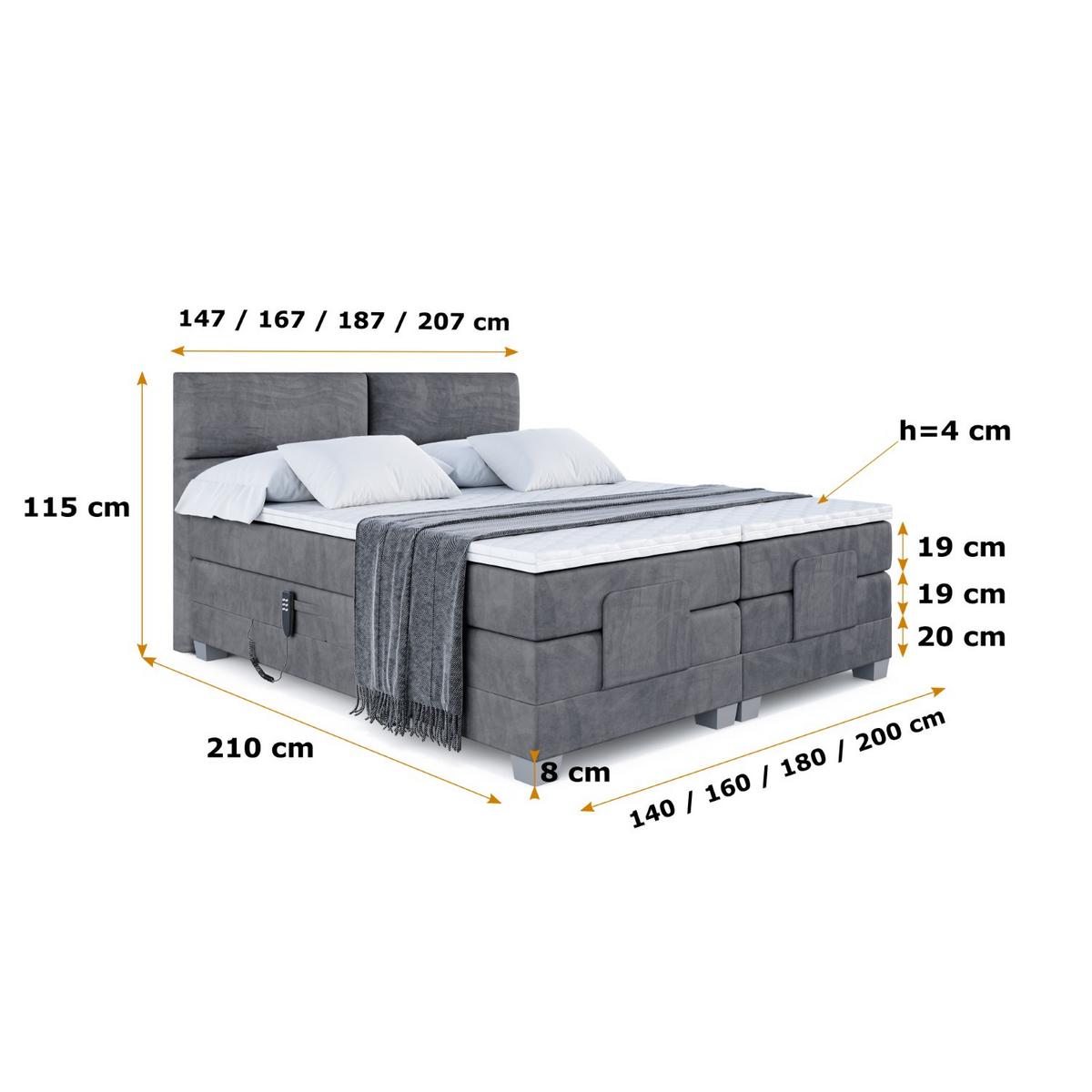 BOXSPRINGBETT elektrisch verstellbar mit 2 Matratzen H4/Taschenfederung MAYA EL 160 x 200 Dunkelgrau - Dunkelgrau, Holzwerkstoff (167/200cm) - ALTDECOR