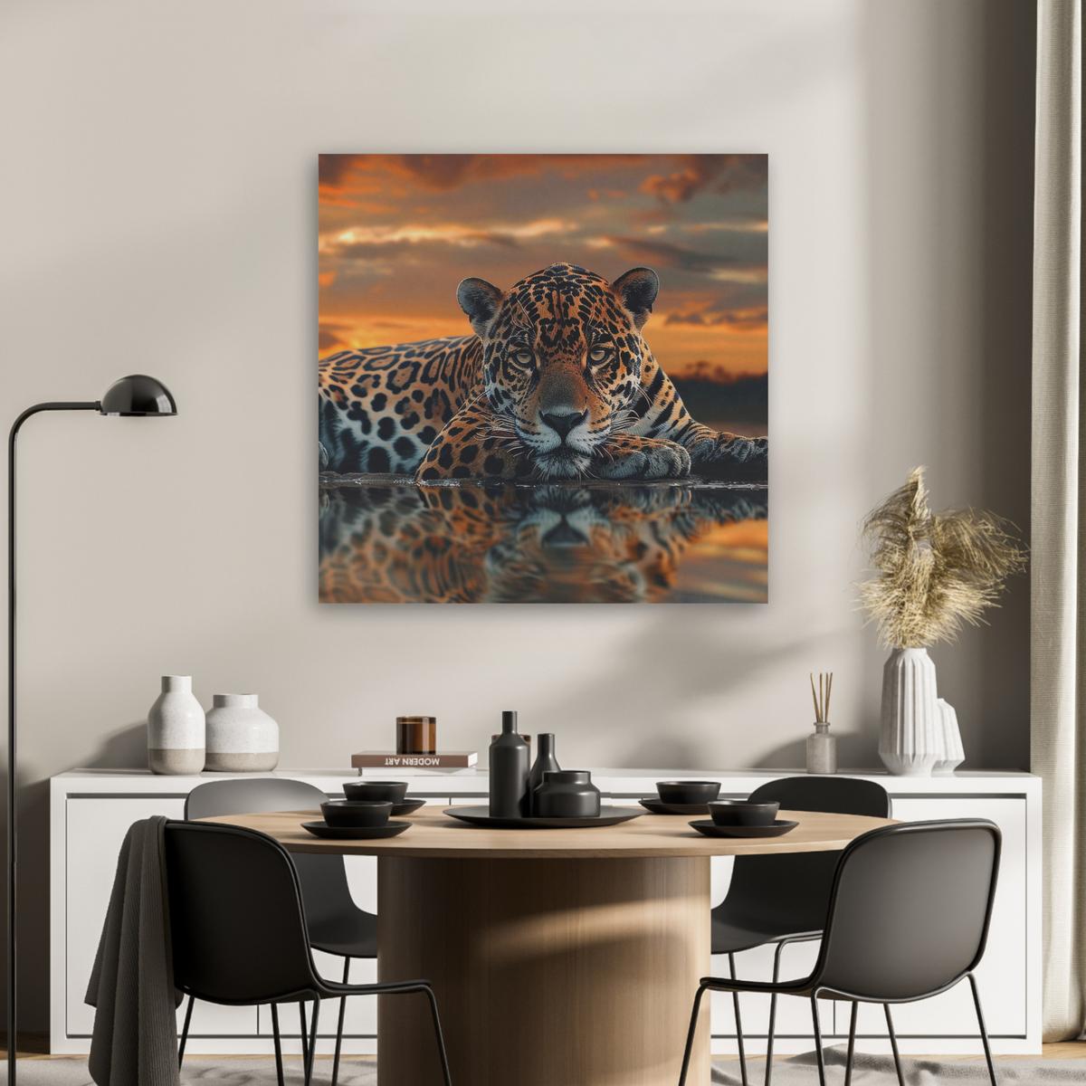 AKUSTIKBILD Natur - Leopard - Tier - Sonnenuntergang - Modern Akustikpaneele 80x80 cm - Orange, Kunststoff (80/80/0.9cm) - MuchoWow
