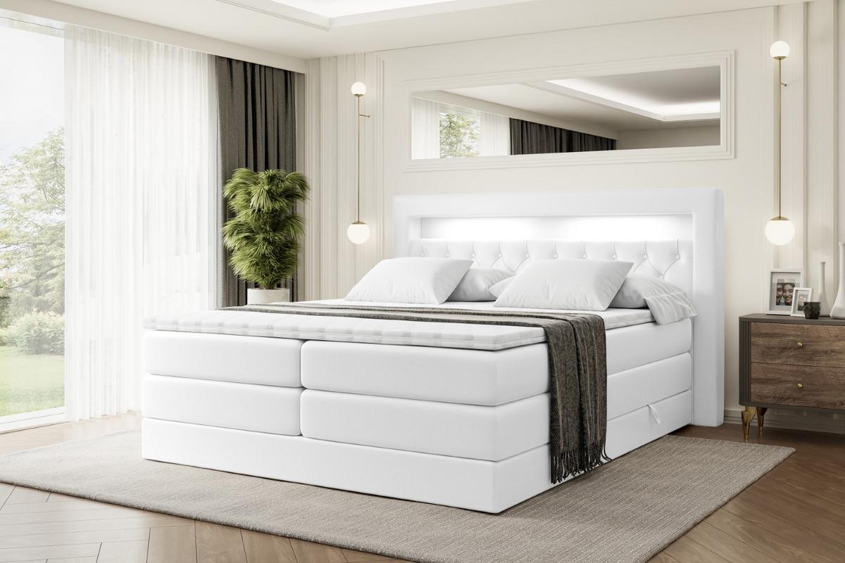 BOXSPRINGBETT NOEL GOLD KING - 140x200 - H3/H4 - Weiß Hochglanz - Weiß Hochglanz, Holzwerkstoff (140/200cm) - ALTDECOR