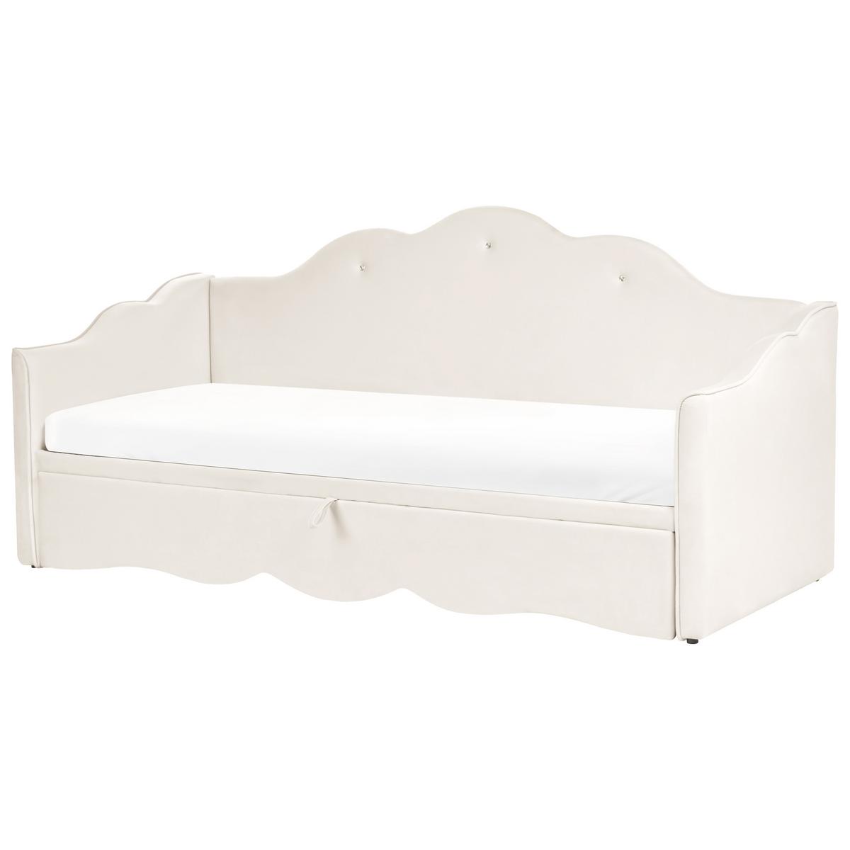AUSZIEHBETT Samtstoff 90/200 cm Hellbeige Lorette - Beige, Textil (90/200cm) - Beliani