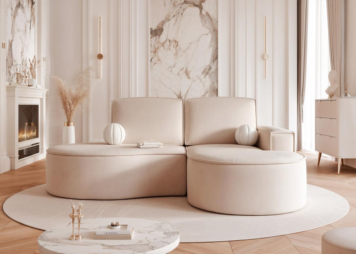 ECKSOFA SOFIA Veloursstoff in Beige - Beige, Holzwerkstoff/Kunststoff (210/157cm) - Idohome