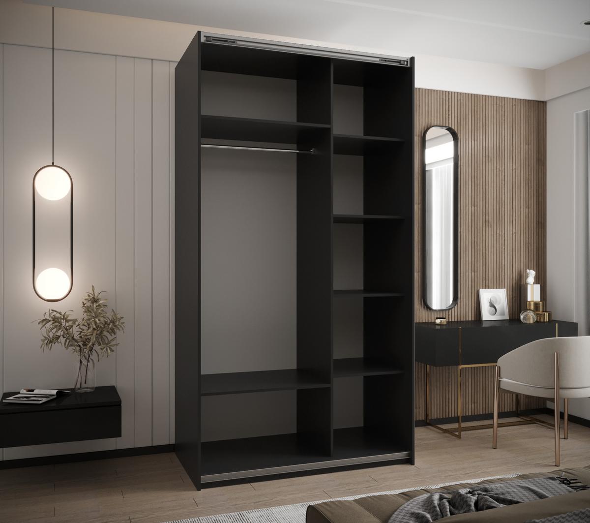 SCHWEBETÜRENSCHRANK 245,5/130/64 2-türig - Schwarz/Eiche Artisan, Holz/Metall (130/245/64cm) - Abiks Möbel