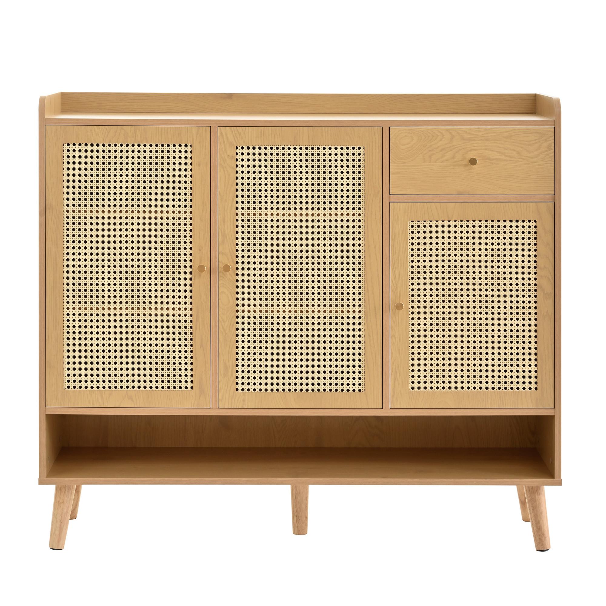 SCHUHSCHRANK natur rattan-optik mit 3 türen und schublade - Naturfarben, Holzwerkstoff (120/106/35cm) - Urban Meuble