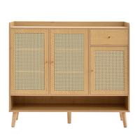 SCHUHSCHRANK natur rattan-optik mit 3 türen und schublade - Naturfarben, Holzwerkstoff (120/106/35cm) - Urban Meuble